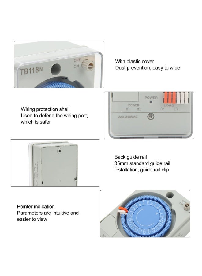 مفتاح الوقت الميكانيكي ، 220V إلى 240V قابلة للبرمجة في الهواء الطلق موقت 24 ساعة موقت ميكانيكي مع مدمج في محرك نبض متزامن لري الحديقة وسخانات المياه - Image 4